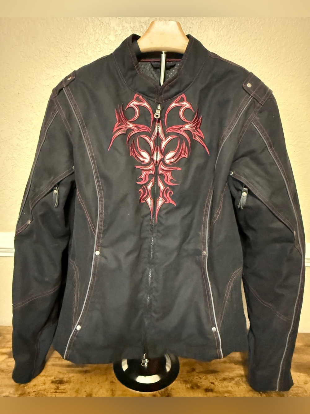 Harley-Davidson Black Jacket with Red Tribal Embroidery